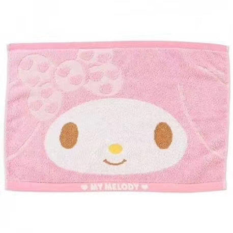 Sanrio My Melody face towel in soft pink, featuring a plush design of My Melody's face with detailed embroidery, ideal for daily use or as a charming gift.
