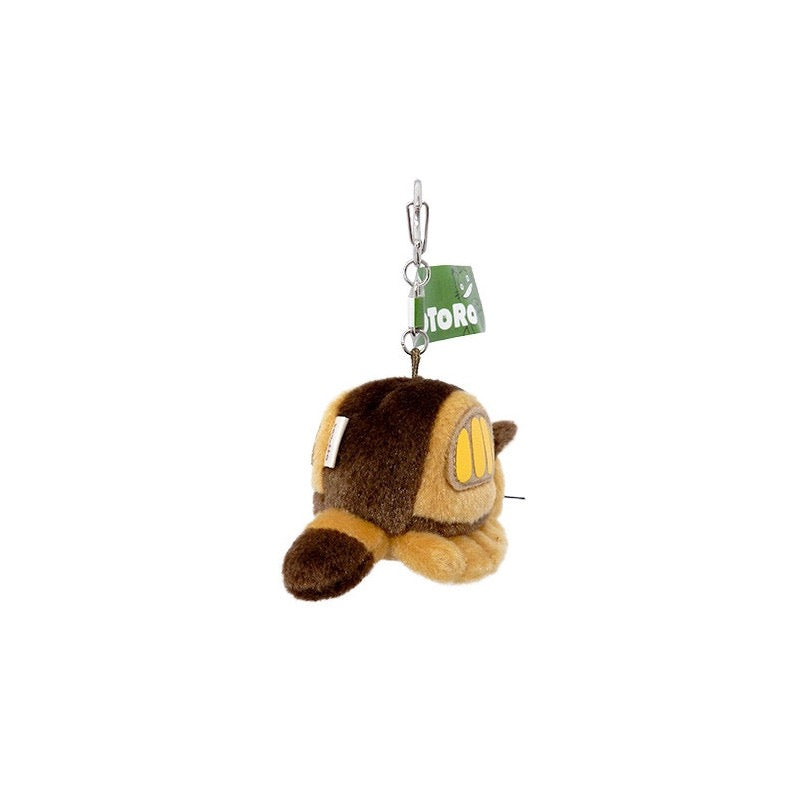 Rear view of the Totoro Catbus keychain plush with the recognizable Totoro tail and attached keyring, against a white background.