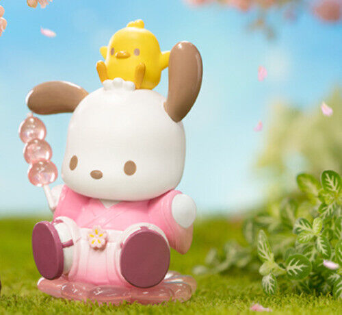 Kiki from Little Twin Stars holding a wagashi on a stick, part of the Sanrio Blossom & Wagashi Series Blind Box