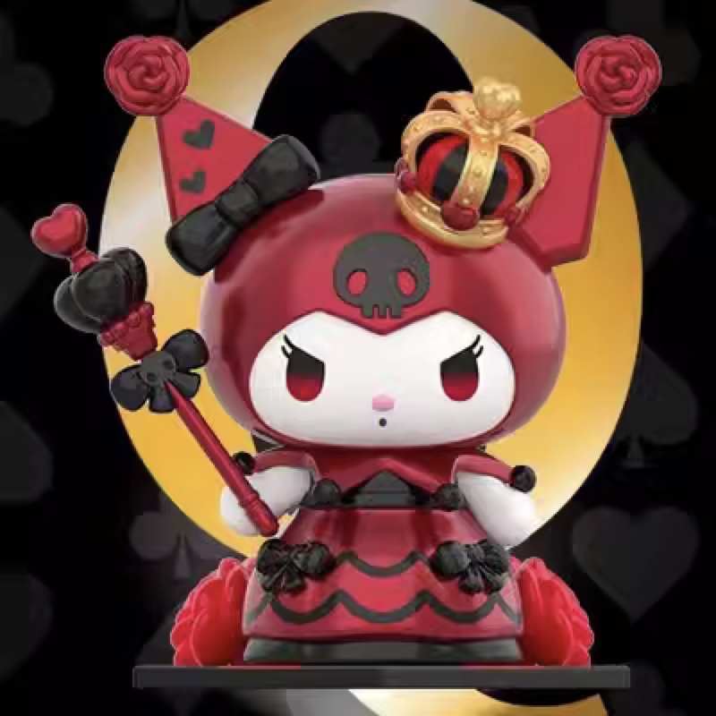 Kuromi Poker Kingdom figure in a red queen dress holding a scepter, part of the Sanrio Blind Box collection