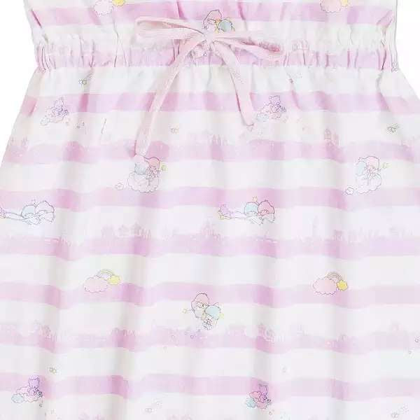 Close-up of the Sanrio Little Twin Stars lounge dress's midsection, highlighting the drawstring and character illustrations.