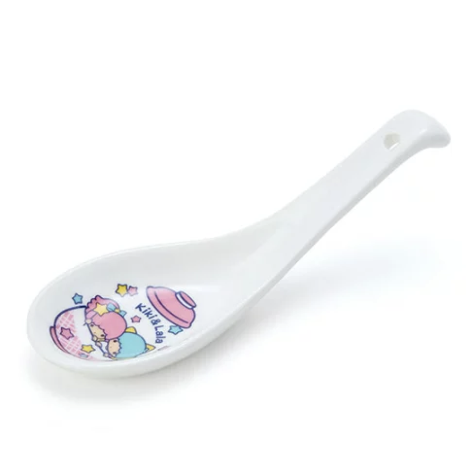 Sanrio Little Twin Stars Ceramic Spoon featuring Kiki and Lala in their magical world, perfect for your kitchen collection