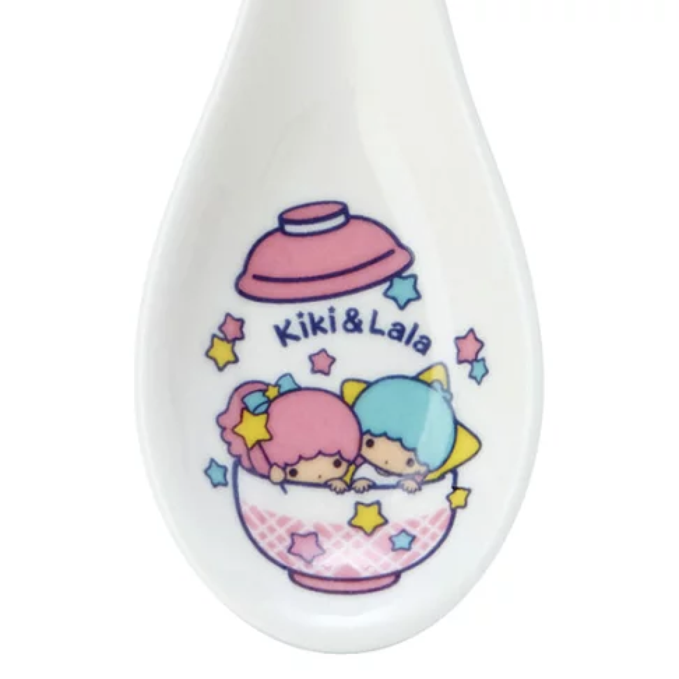 Close-up of Sanrio Little Twin Stars Ceramic Spoon with detailed artwork, infusing a touch of magic into your daily dining