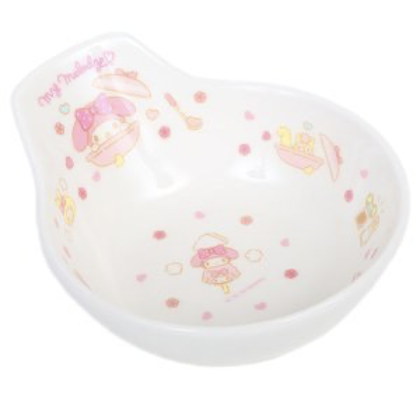 Side view of a Sanrio My Melody ceramic bowl, showcasing the heart-shaped design and adorable character details