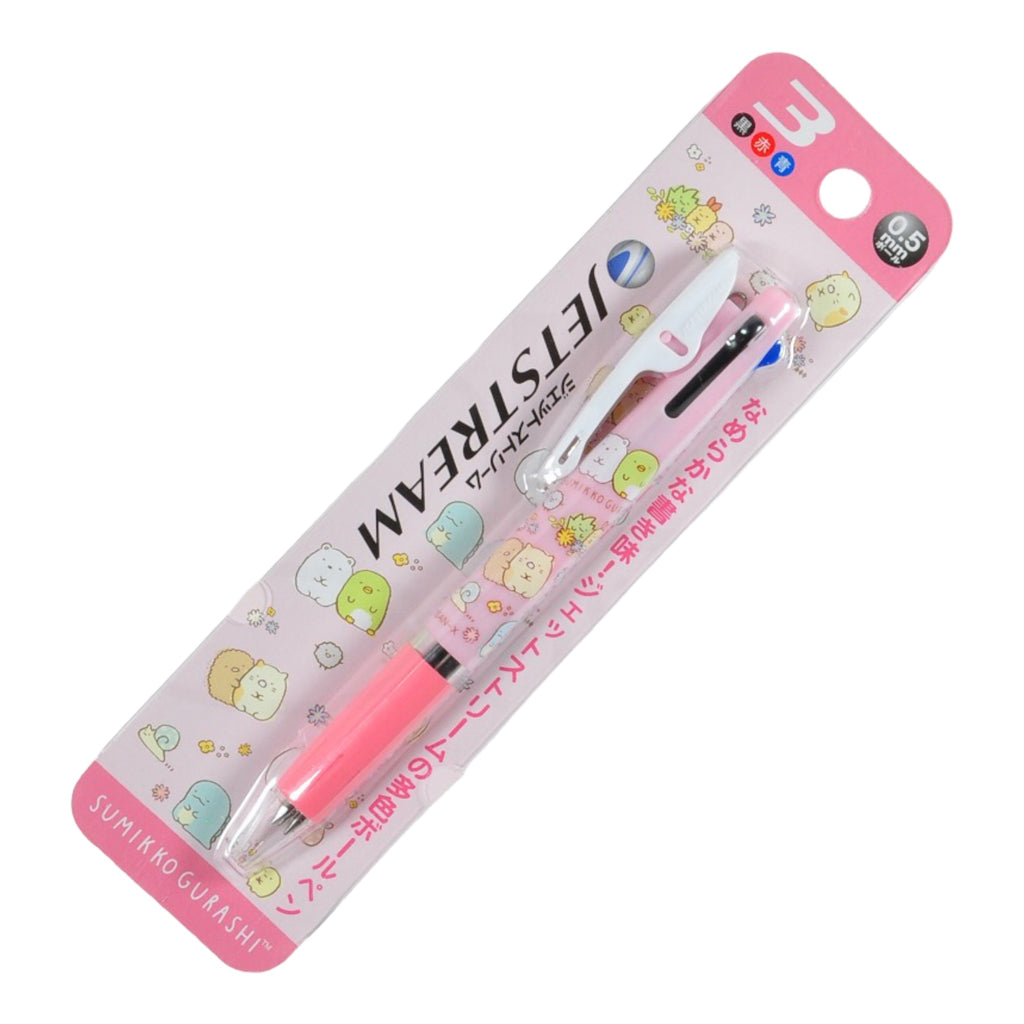Packaged San-X Sumikko Gurashi multi-color 0.5mm ballpoint pen with cute character decorations, ideal for precise writing and doodling.