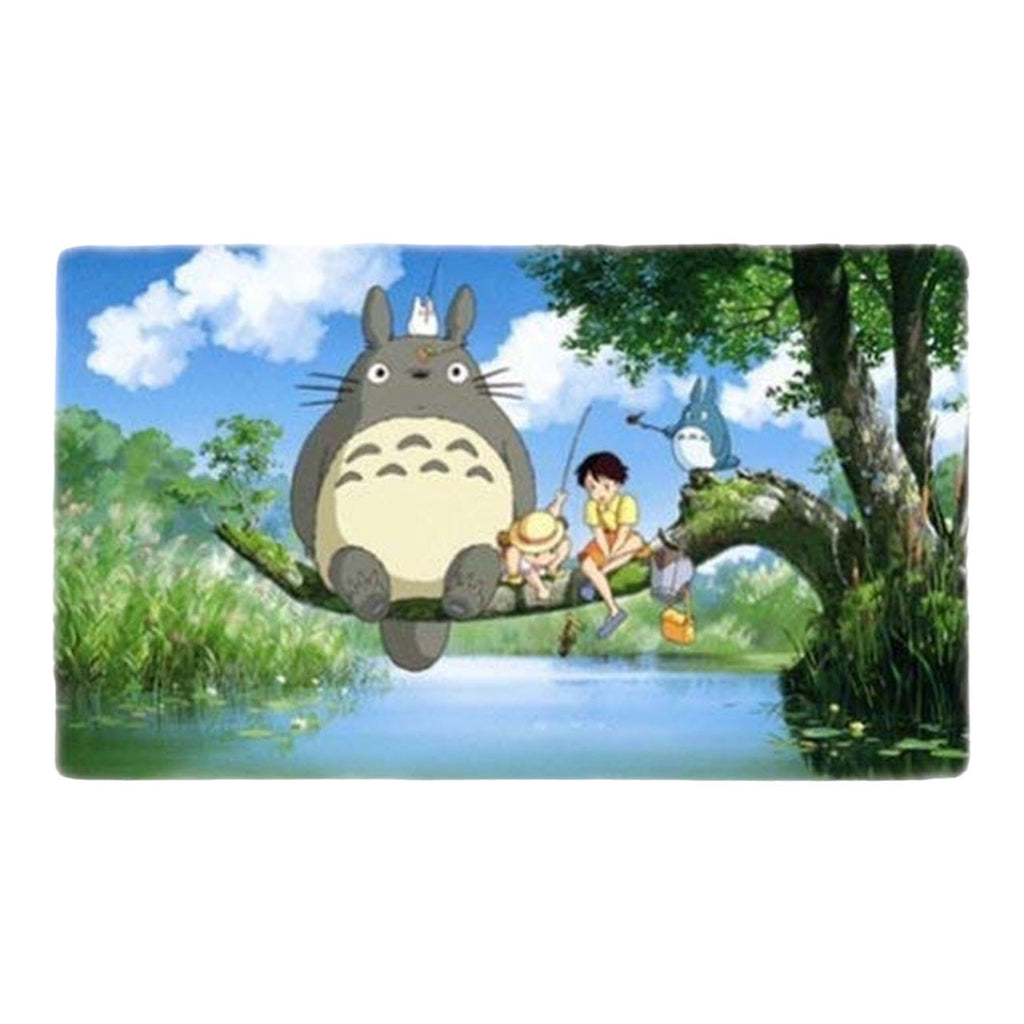 Vibrant 1000-piece jigsaw puzzle featuring Totoro, Satsuki, and Mei from Studio Ghibli's classic, enjoying a tranquil fishing moment.