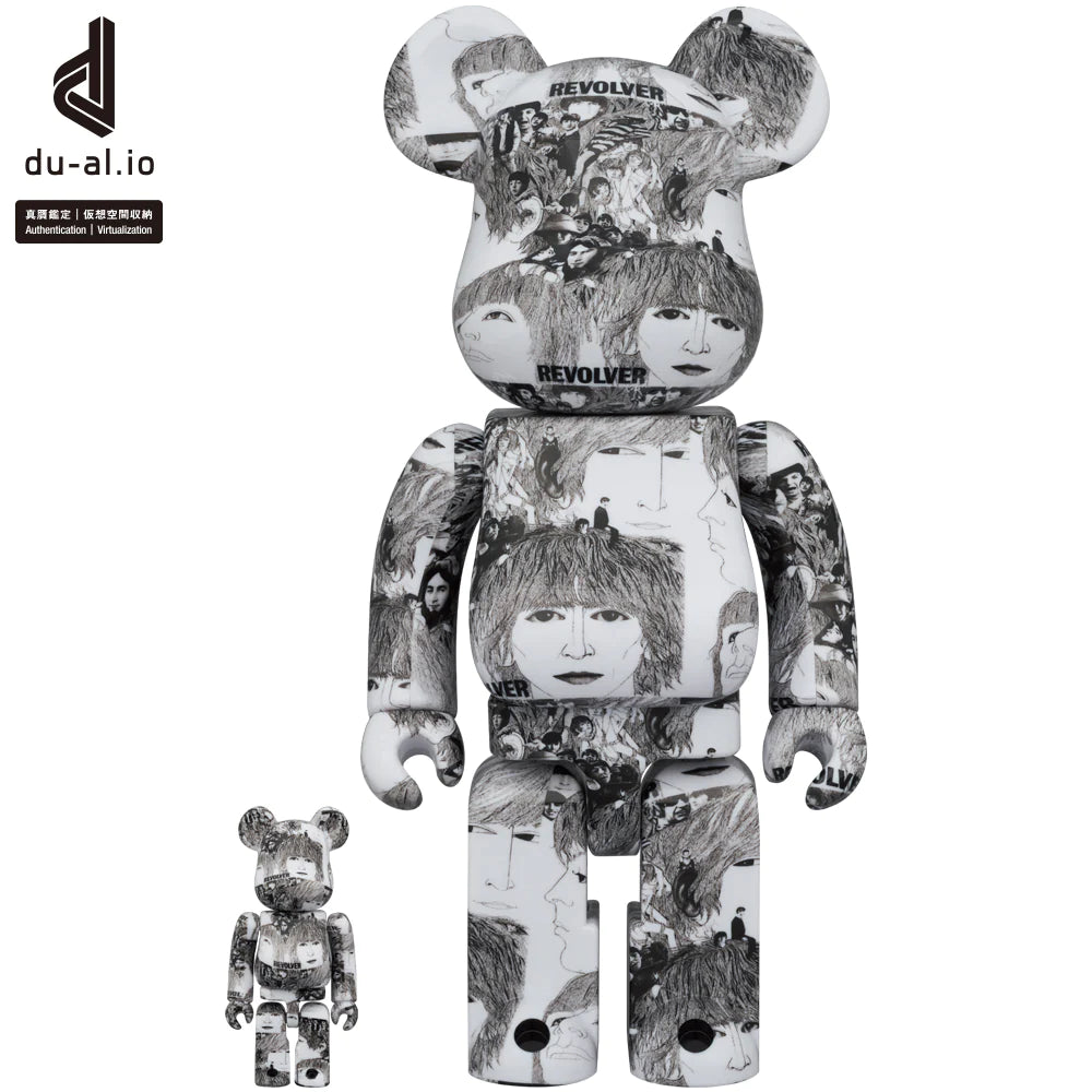bearbrick 400% and 100% with the iconic band beatles' "Revolver" album