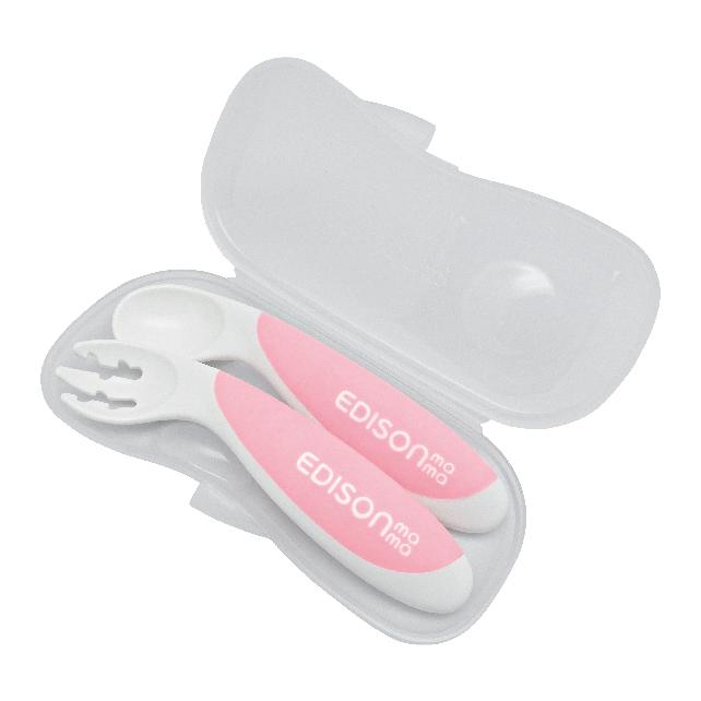 EDISON MAMA Spoon & Fork set with travel case (Tan & White