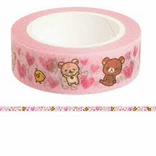 Close-up of Rilakkuma Lovely Hearts washi tape with adorable characters and heart patterns