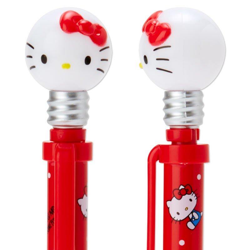 Close-up of the pen's branding, highlighting the Hello Kitty logo and additional decorations.