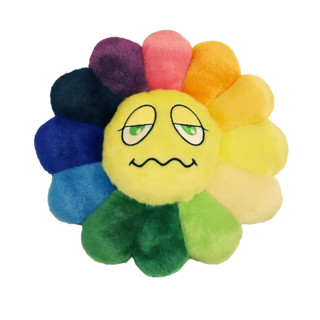 Takashi Murakami Flower Plush 30CM with a unique Emoji 2 expression, featuring a sleepy face and bold, multi-colored petals